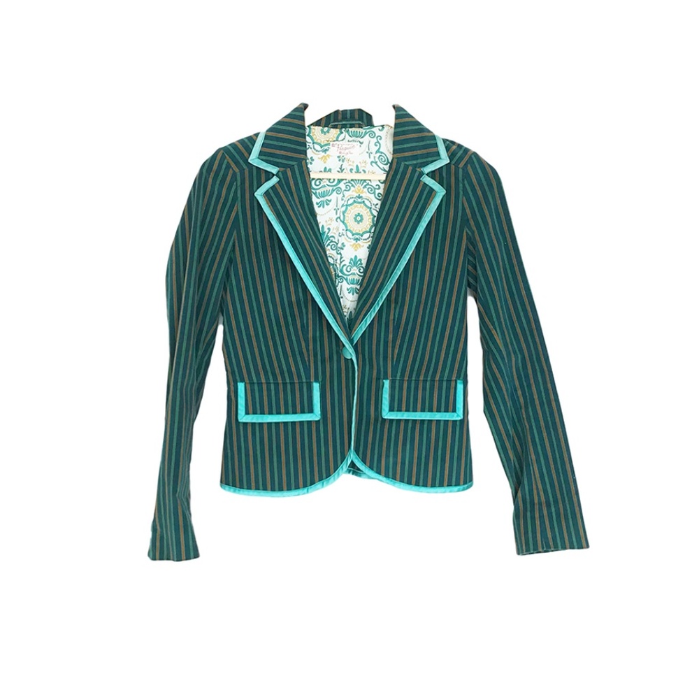 VINTAGE PENGUIN EMERALD STRIPE TAILOR FIT WOOL BLAZER PASLEY SEAM Y2K